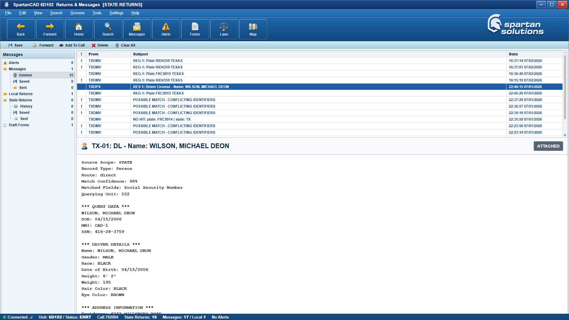 SpartanCAD returns and messages workspace