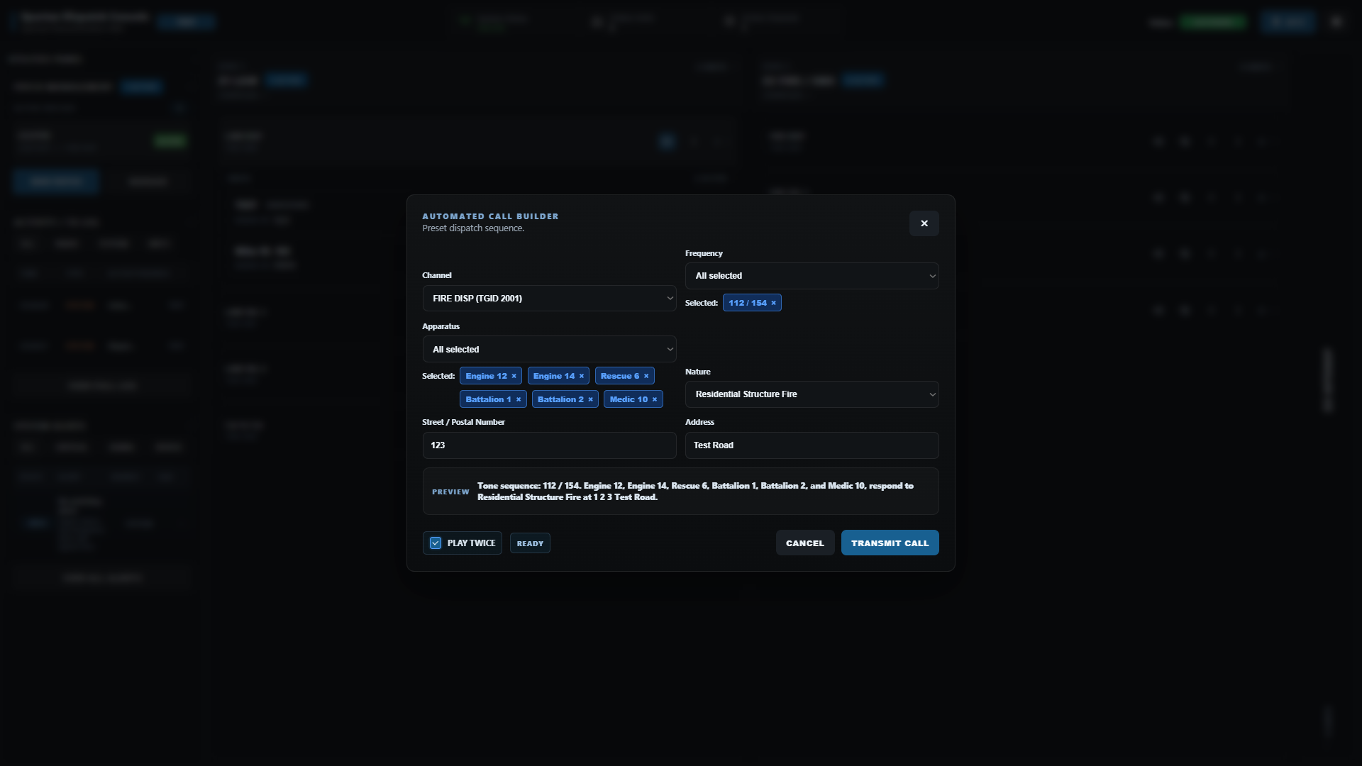 Automated Call Builder tones panel